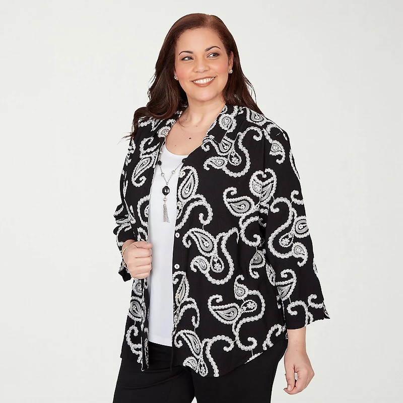 Alfred Dunner Crowd Pleaser Womens Plus 3/4 Sleeve Layered Top