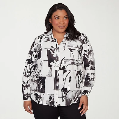 Alfred Dunner Crowd Pleaser Womens Plus Long Sleeve Blouse