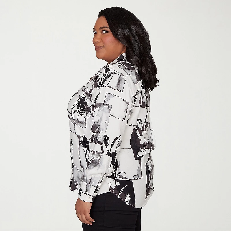Alfred Dunner Crowd Pleaser Womens Plus Long Sleeve Blouse