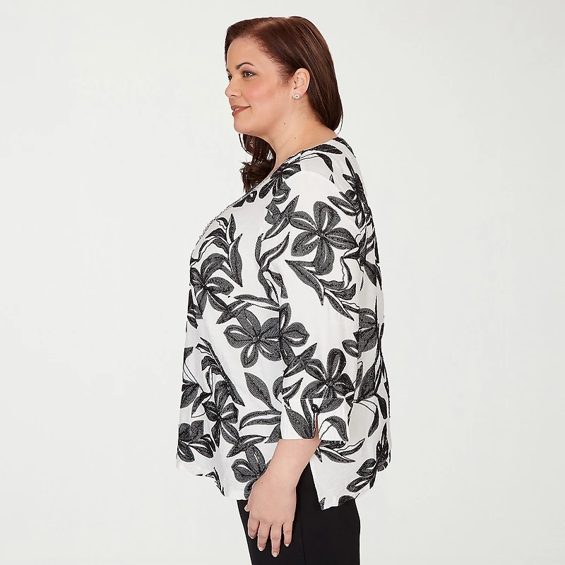 Alfred Dunner Crowd Pleaser Womens Plus Crew Neck 3/4 Sleeve T-Shirt