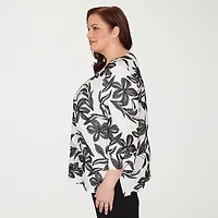 Alfred Dunner Crowd Pleaser Womens Plus Crew Neck 3/4 Sleeve T-Shirt