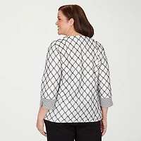 Alfred Dunner Crowd Pleaser Womens Plus Crew Neck 3/4 Sleeve T-Shirt