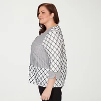 Alfred Dunner Crowd Pleaser Womens Plus Crew Neck 3/4 Sleeve T-Shirt