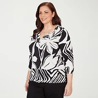Alfred Dunner Crowd Pleaser Womens Plus V Neck 3/4 Sleeve T-Shirt