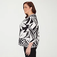 Alfred Dunner Crowd Pleaser Womens Plus V Neck 3/4 Sleeve T-Shirt