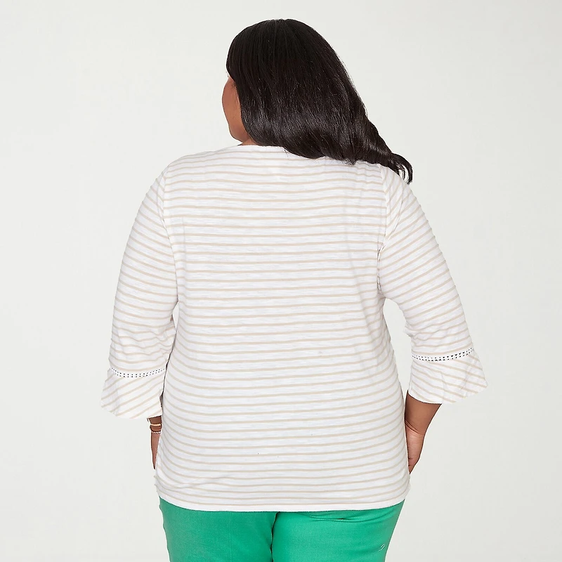 Alfred Dunner Resort Living Womens Plus Crew Neck Long Sleeve T-Shirt
