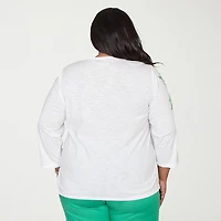 Alfred Dunner Resort Living Womens Plus Long Sleeve T-Shirt