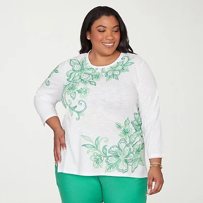 Alfred Dunner Resort Living Womens Plus Long Sleeve T-Shirt