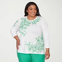 Alfred Dunner Resort Living Womens Plus Long Sleeve T-Shirt