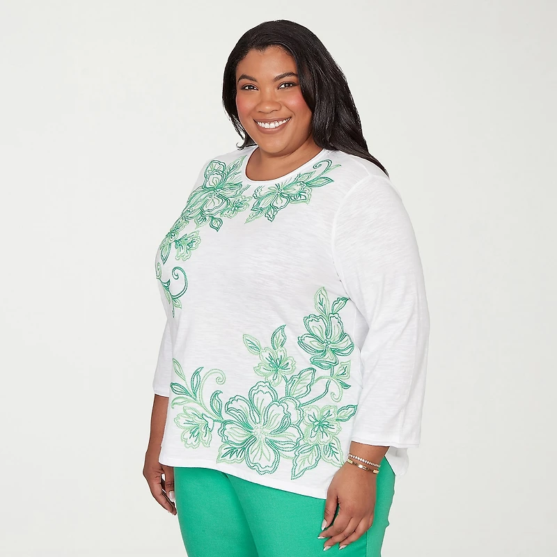 Alfred Dunner Resort Living Womens Plus Long Sleeve T-Shirt