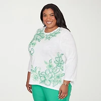 Alfred Dunner Resort Living Womens Plus Long Sleeve T-Shirt
