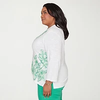 Alfred Dunner Resort Living Womens Plus Long Sleeve T-Shirt