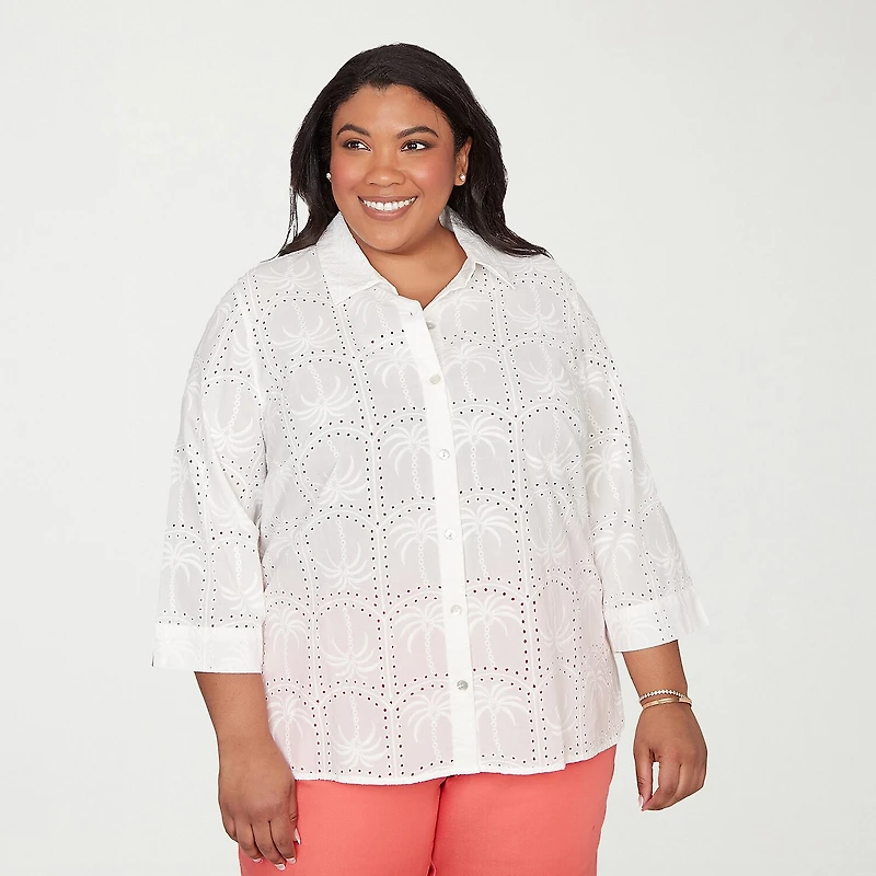 Alfred Dunner Resort Living Womens 3/4 Sleeve Blouse