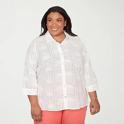Alfred Dunner Resort Living Womens 3/4 Sleeve Blouse