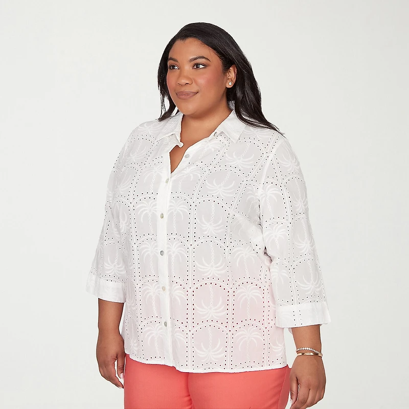 Alfred Dunner Resort Living Womens 3/4 Sleeve Blouse