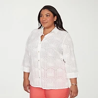 Alfred Dunner Resort Living Womens 3/4 Sleeve Blouse