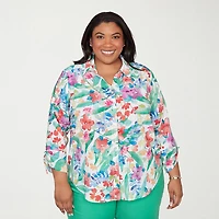 Alfred Dunner Resort Living Womens Plus Long Sleeve Blouse