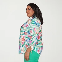 Alfred Dunner Resort Living Womens Plus Long Sleeve Blouse