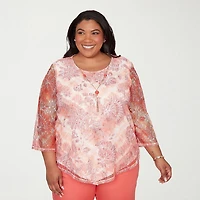 Alfred Dunner Resort Living Womens Plus Crew Neck 3/4 Sleeve T-Shirt