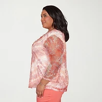Alfred Dunner Resort Living Womens Plus Crew Neck 3/4 Sleeve T-Shirt