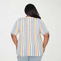Alfred Dunner Out Of The Blue Womens Plus Crew Neck Short Sleeve T-Shirt