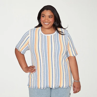 Alfred Dunner Out Of The Blue Womens Plus Crew Neck Short Sleeve T-Shirt