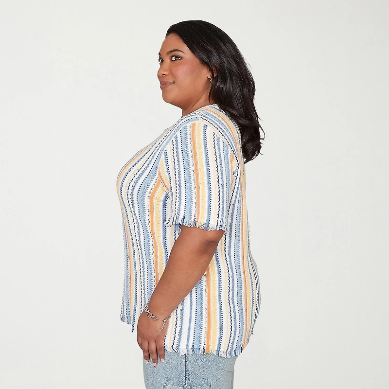 Alfred Dunner Out Of The Blue Womens Plus Crew Neck Short Sleeve T-Shirt