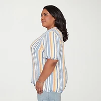 Alfred Dunner Out Of The Blue Womens Plus Crew Neck Short Sleeve T-Shirt