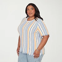 Alfred Dunner Out Of The Blue Womens Plus Crew Neck Short Sleeve T-Shirt