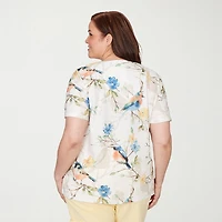Alfred Dunner Out Of The Blue Womens Plus V Neck Short Sleeve T-Shirt
