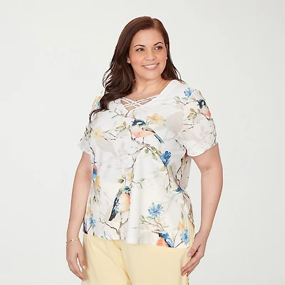 Alfred Dunner Out Of The Blue Womens Plus V Neck Short Sleeve T-Shirt