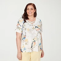 Alfred Dunner Out Of The Blue Womens Plus V Neck Short Sleeve T-Shirt