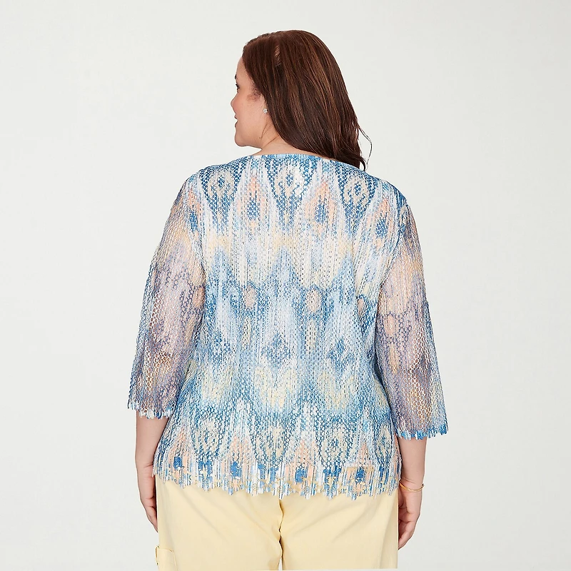 Alfred Dunner Out Of The Blue Womens Plus Crew Neck 3/4 Sleeve T-Shirt