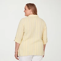 Alfred Dunner Out Of The Blue Womens Plus 3/4 Sleeve Embroidered Blouse