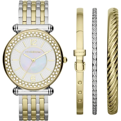 Liz Claiborne® Mixed-Metal Womens Watch & 3-Bangle Set