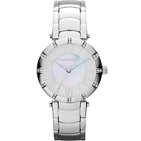 Liz Claiborne® Womens Silver-Tone Mother-of-Pearl Bracelet Watch