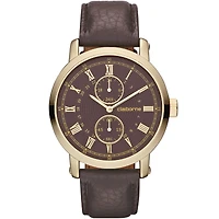 Claiborne Mens Brown Leather Gold-Tone Watch