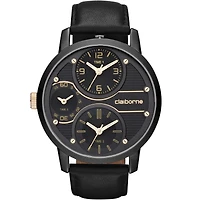 Claiborne Mens Oversized Dial Black Leather Strap Watch
