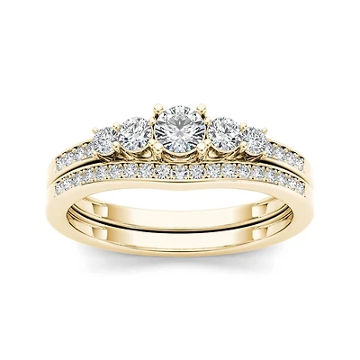 1 CT.T.W. Natural Diamond 14K Yellow Gold Bridal Ring Set