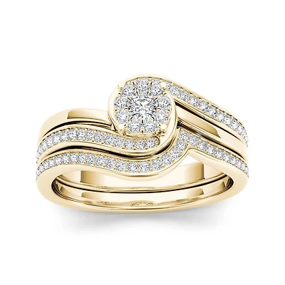 1/2 CT.T.W. Natural Diamond 10K Yellow Gold Swirl Bridal Ring Set