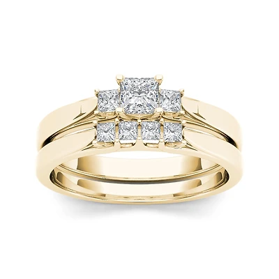 1/2 CT.T.W. Natural Diamond 14K Yellow Gold Bridal Ring Set