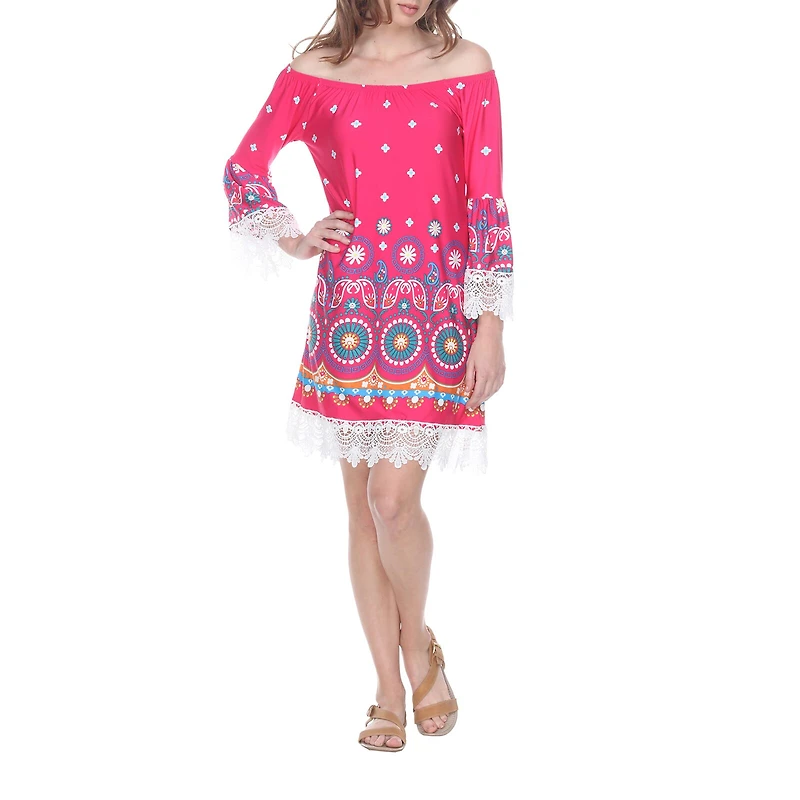 White Mark Rakel Womens Boat Neck 3/4 Sleeve Floral Sheath Dress