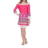 White Mark Rakel Womens Boat Neck 3/4 Sleeve Floral Sheath Dress