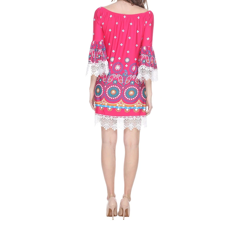 White Mark Rakel Womens Boat Neck 3/4 Sleeve Floral Sheath Dress