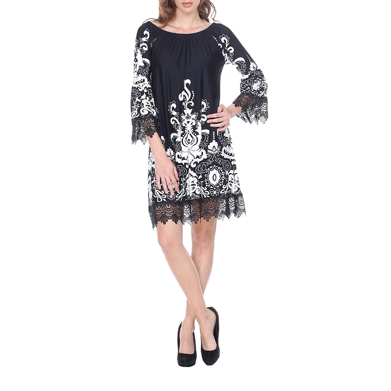 White Mark Uniss Womens Boat Neck 3/4 Sleeve Paisley Sheath Dress