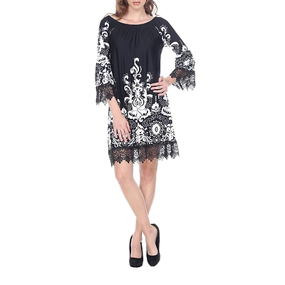 White Mark Uniss Womens Boat Neck 3/4 Sleeve Paisley Sheath Dress