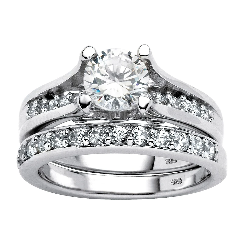 DiamonArt® Womens 1 3/4 CT. T.W. White Cubic Zirconia Platinum Over Silver Bridal Set