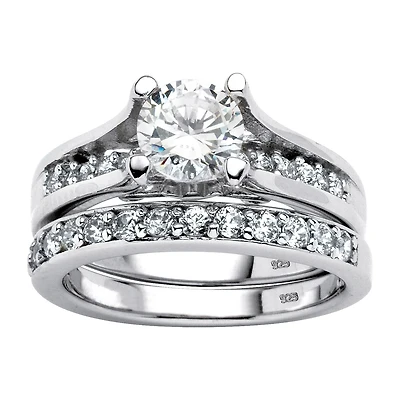 DiamonArt® Womens 1 3/4 CT. T.W. White Cubic Zirconia Platinum Over Silver Bridal Set