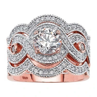 DiamonArt® Womens 2 1/3 CT. T.W. White Cubic Zirconia 14K Rose Gold Over Silver Bridal Set