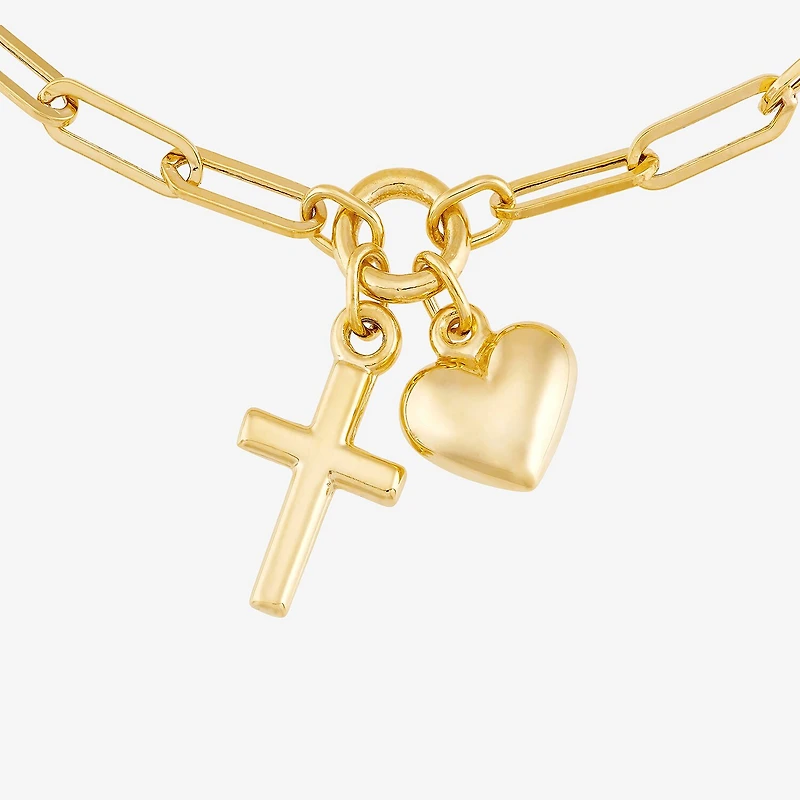 Gold Addiction Womens 14K Gold Cross Charm Bracelet
